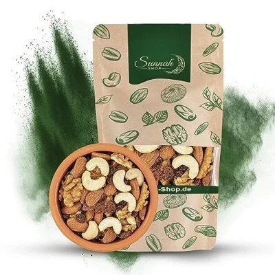 Afbeelding van Sunnah Shop® Natuurlijke ongezouten ongeroosterde notenmix 1 kg fruitige variëteit van cashewnoten, amandelen, walnootpitten en rozijnen veganistische eiwitten studentennoten