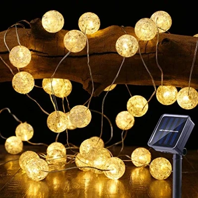 Afbeelding van BrizLabs Lichtsnoer op zonne energie voor buiten, 7 m, 50 leds, ballen, 8 modi, waterdicht, buitenlamp, decoratief, avond, bruiloft, tuin, winkel, huis, outdoor, warm wit