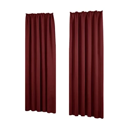 Afbeelding van Deconovo Thermo isolerende gordijnen, modern design met ogen, gordijnen voor slaapkamer meisjes, 140 x 200 cm (breedte hoogte), Kerstmis, rood, 2 stuks