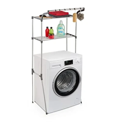 Afbeelding van Relaxdays wasmachine rek metaal opbergrek boven toilet badkamerrek zilver toiletrek