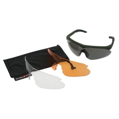 Afbeelding van SWISS EYE Raptor bril, groen rubberen frame, 3 glazen, anti condens/krasbestendige coating [10163]