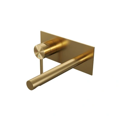 Afbeelding van Brauer Gold Edition Wastafelmengkraan inbouw rechte uitloop rechts hendel lang smal afdekplaat model A2 PVD geborsteld goud