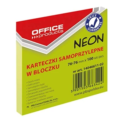 Afbeelding van Office Products, Plakbriefje, Zelfklevende onderlegger, 76x76mm, 1x100 vellen, neon, groen