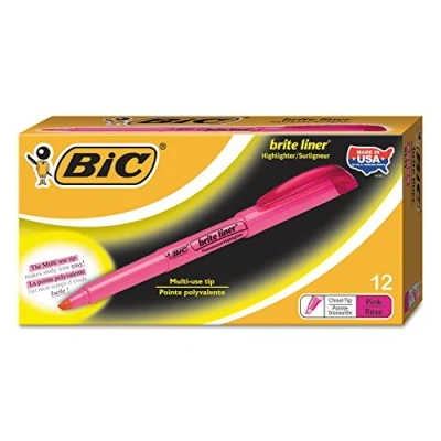 Image de BIC Highlighter Grip Surligneurs Pointe Biseautée Rose, Boîte de 12