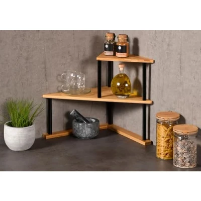 Afbeelding van Kesper Keuken aanrecht hoek etagiere 2 niveaus bamboe rekje/organizer 52 x 30 39 cm lichtbruin