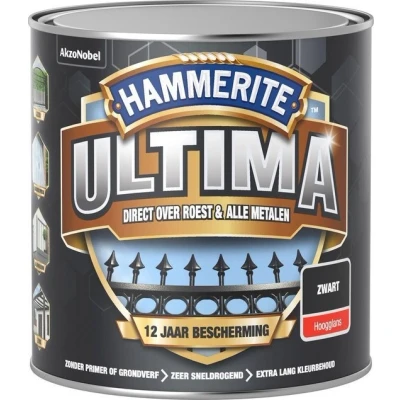 Afbeelding van Hammerite Ultima Metaallak Hoogglans Zwart 0,75 liter Aflak voor kunststof en metaal