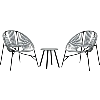 Afbeelding van Set tuinstoelen 3 delig poly rattan zwart en lichtgrijs