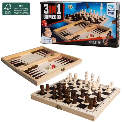 Afbeelding van Clown Games 3 In 1 Spellendoos Hout FSC.