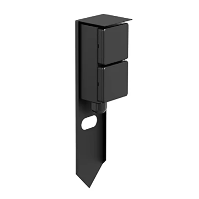 Afbeelding van ledscom.de PIWI Tuincontactdoos zuil met grondpen voor buiten, IP44, 2 voudig, zwart, kunststof, vierkant, 30 cm, buitenstopcontact