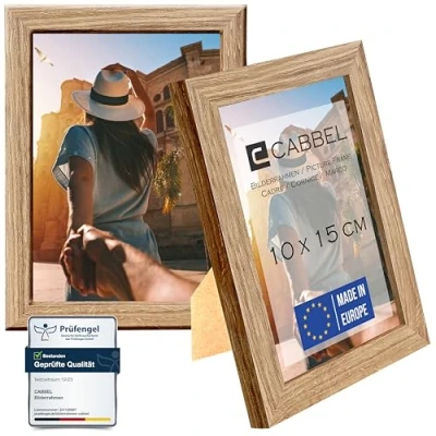 Afbeelding van CABBEL Fotolijst 10 x 15 cm, eiken, stabiele mdf houten lijst, onbreekbaar plexiglas, om op te hangen en neer zetten, ideaal voor foto&#039;s/afbeeldingen/collages