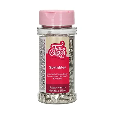 Afbeelding van FunCakes Suikerhartjes Metallic Zilver 80g Sprinkles Taartdecoratie