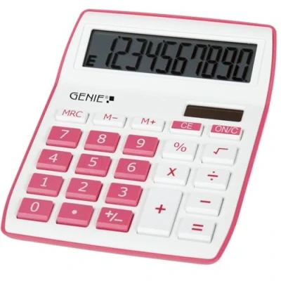 Afbeelding van Genie 840 P 10 cijfers bureaurekenmachine met dubbele stroomvoorziening (zonne energie en accu), compact design (roze)