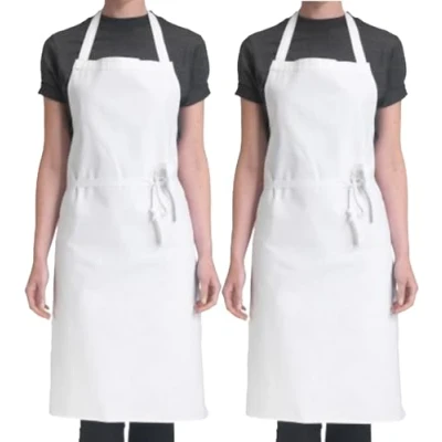 Afbeelding van 4sold Set van 2 keukenschorten 100% katoen, uniseks, verstelbaar, met dikke zakken, voor keuken, restaurant, café, wit, eenheidsmaat, Wit.