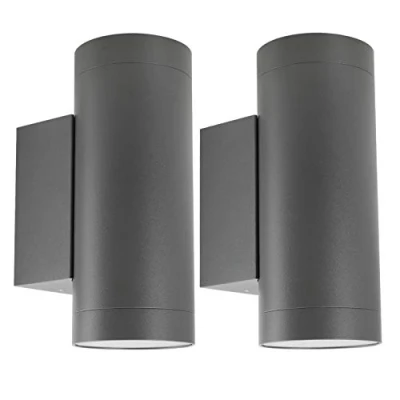 Afbeelding van Klighten wandlamp voor buiten, GU10 fitting, van aluminium, up down light, buitenverlichting, IP65 waterdicht, tuin, hal, ingang, patio, gloeilamp niet inbegrepen, 2 stuks, donkergrijs