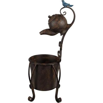 Afbeelding van Clayre &amp; Eef Planthouder Theepot 24x30x62 cm Bruin Ijzer Tuindecoratie