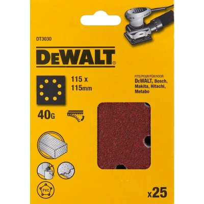 Image de DEWALT DT3030 QZ papier de verre 1/4 115x115mm perforé velcro grain 40 (25 pcs)