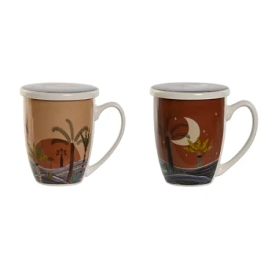 Afbeelding van Kop met theefilter Home ESPRIT Blauw Beige Terra cotta Roestvrij staal Porselein 380 ml (2 Stuks)