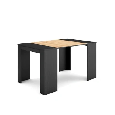 Afbeelding van Skraut Home Uittrekbare consoletafel, inklapbare eettafel, 140, voor 6 personen, eetkamer en keuken, moderne stijl, zwart eiken