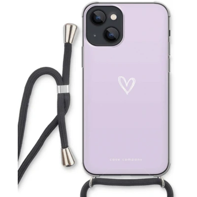 Afbeelding van Case Company® hoesje met Koord geschikt voor iPhone 13 mini Klein hartje paars Telefoonhoesje Zwart Extra Bescherming aan alle Kanten en Over de Schermrand