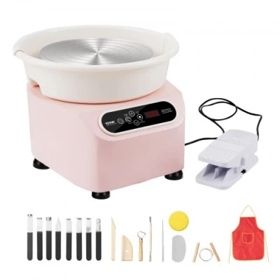 Image de VEVOR Roue de Poterie Tour Potier 280 mm 350 W avec Pédale et Tablier Rose