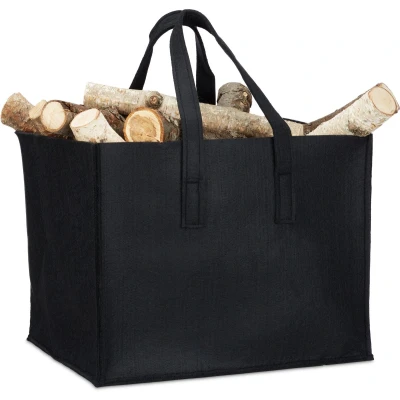Afbeelding van Relaxdays houtmand vilt opbergmand krantenbak viltmand 34,5 x 43 36,5 cm zwart