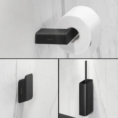 Afbeelding van Geesa Shift Toiletaccessoireset Toiletborstel met houder Toiletrolhouder zonder klep Handdoekhaak Zwart