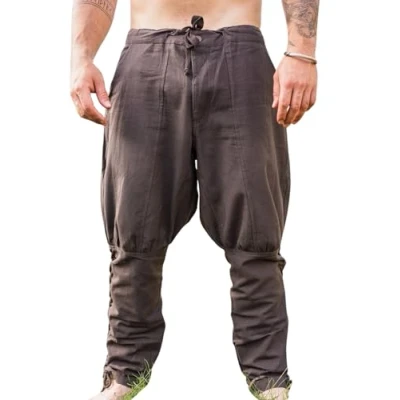 Afbeelding van Leonardo Carbone® Viking Magnus broek met beenveters, middeleeuwse Vikingbroek, kostuum, festivaloutfit, rollenspel, cosplay, vrije tijd, 100% katoen, Bruin