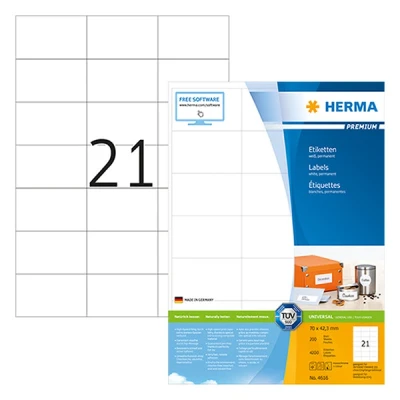 Image de Herma Premium 4616 étiquettes adhésives permanentes A4 70 x 42,3 mm (4200 étiquettes) blanc