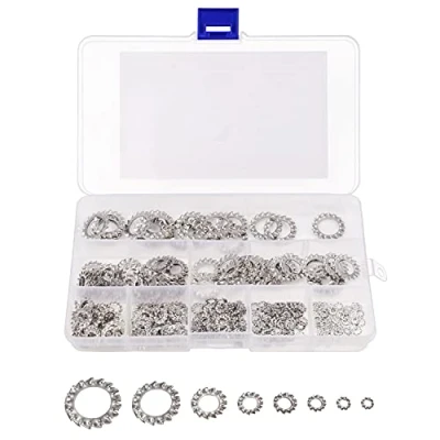 Afbeelding van Belle Vous Kit met Externe Tandster Borgringen (300 Stuks) Assortiment Maten M2,5/ M3/ M4/ M5/ M6/ M8/ M10/ M12 304 Roestvrij Staal Snel Sluitende Bevestigings set