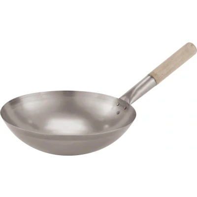 Afbeelding van Paderno Wokpan met houten steel ø 31 cm Zonder anti aanbaklaag