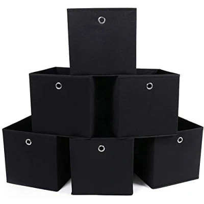 Afbeelding van SONGMICS RFB02H 3 Set van 6 opvouwbare opbergdozen met vingergat, stof, 30 x cm, zwart