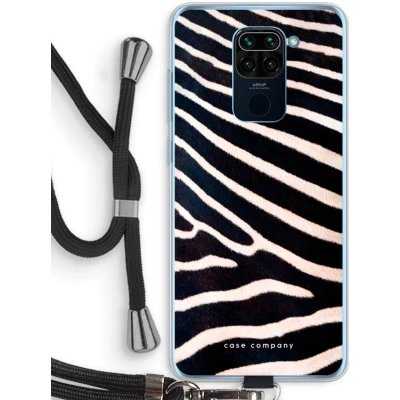 Afbeelding van Case Company® hoesje met Koord geschikt voor Xiaomi Redmi Note 9 Zebra Telefoonhoesje Zwart Bescherming aan alle Kanten en Over de Schermrand