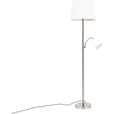Afbeelding van QAZQA Klassieke vloerlamp staal met witte kap en leeslampje Retro