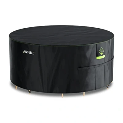 Afbeelding van Awnic afdekking voor tuinmeubelen, waterdicht, met haken, winterbestendig, 420D Oxford, de AlicanTex weerbestendige technologie, winddicht, anti UV, tuintafel, afdekzeil, rond, zwart (Ø160 x 71cm)