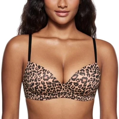 Afbeelding van DOBREVA Damesbeha, zonder beugel, push up, T shirt, plunge, gevoerd, Natuurlijke luipaard