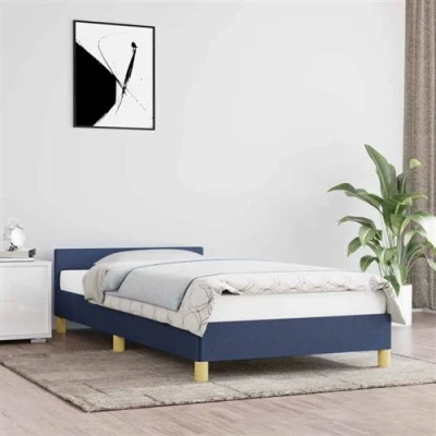 Afbeelding van Bedframe met hoofdbord stof blauw 80x200 cm