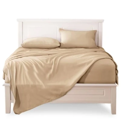 Afbeelding van Poligino Beddengoed, 90 x 190 200 cm, 3 delig, 100% katoen, hoeslaken, bedlaken voor eenpersoonsbed, 160 280 1 kussensloop 50 80 beige