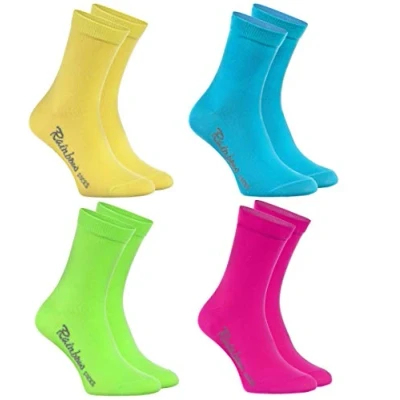 Afbeelding van Rainbow Socks Meisjes en jongens Katoenen sokken voor kinderen, 4 x geel turquoise groen roze