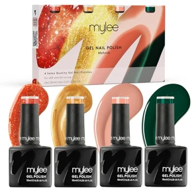 Afbeelding van Mylee Mehndi Nagellak, semi permanent, 4 x 10 ml, UV/LED, nail art, manicure, pedicure, voor professioneel en thuisgebruik, duurzaam eenvoudig aan te brengen