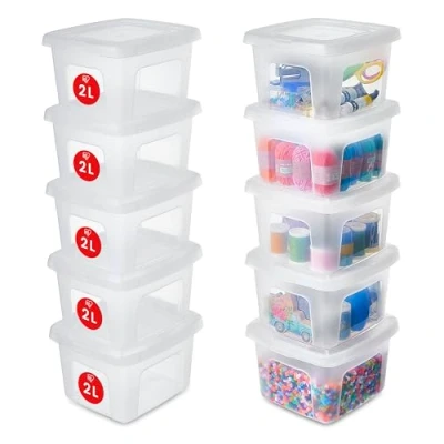 Afbeelding van Iris Ohyama, Kleine multifunctionele opbergdoos, 2 l, 10 stuks, transparant, gemakkelijk te sluiten, stapelbaar, kunststof, voor kleding, planken, school, organisatie, speelgoed, schrijfwaren, MCB