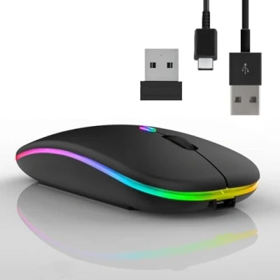 Afbeelding van P37 Draadloze muis, oplaadbaar, ergonomische bluetooth 3DPI computermuis, stil, 7 kleuren, met 2,4 GHz USB ontvanger