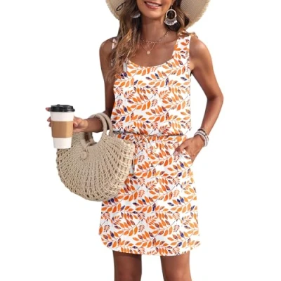Afbeelding van WNEEDU Casual zomerjurk voor dames, sinaasappelblad, S
