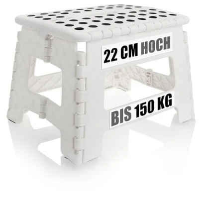 Afbeelding van Vouwtrap met rubberen noppen, draagbare klapkruk, belastbaar tot 150 kg, opvouwbare opstapkruk voor huishouden en kantoor, 31 x 22 cm, wit, 01 stuks