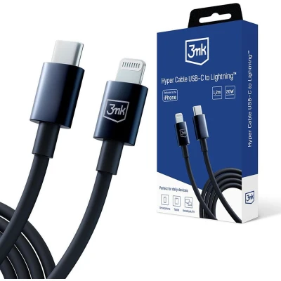 Afbeelding van 3mk Hyper Cable Black USB C to Lightning 20W 5A 1.2m