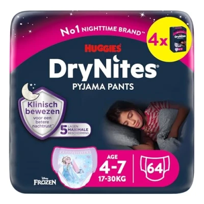 Afbeelding van DryNites luierbroekjes meisjes 4 tot 7 jaar (17 30 kg) 64 stuks extra voordeel