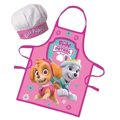Afbeelding van Sorrisini Keukenschort voor kinderen, schort verstelbare koksmuts, kokskoksschort koken, bakken, schilderen, 3 8 jaar Paw Patrol Skye, Rood