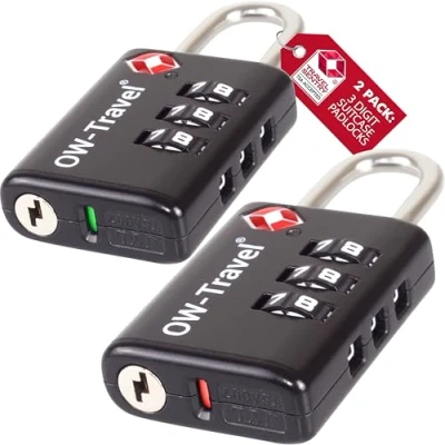Afbeelding van OW Travel TSA kofferslot met openingsindicator Hangslot 3 cijferige code diefstalbeveiliging voor bagage vliegtuig kluisje opslag tent camping combinatie TSA007, 1)