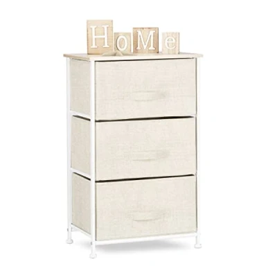 Afbeelding van Relaxdays Plankensysteem, 3 laden stof, universele ladekast, metaal en hout, 73 x 45 30 cm (h b d), beige, design A