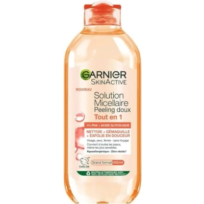 Afbeelding van Garnier Micellair water all in 1 zachte peeling 1% PHA &amp; glycolzuur en gladmakend voor alle huidtypes zonder uitspoelen veganistische hypoallergene formule 400 ml