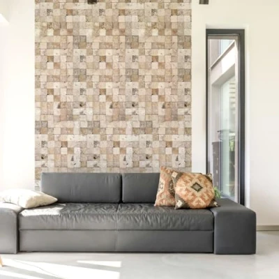 Afbeelding van Papier peint intissé pré encollé MUR de MOSAÏQUE EN PIERRE 1 rouleau 300x60cm